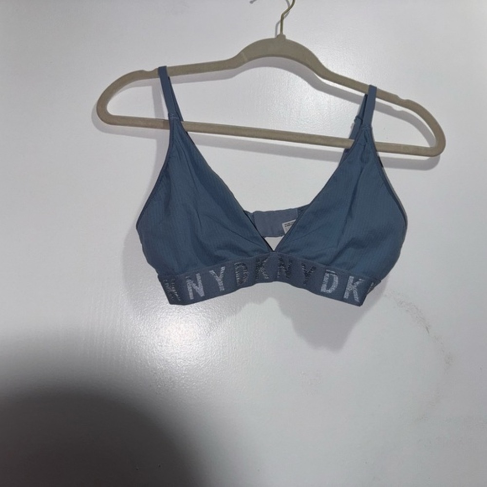 DKNY Seamless Ribbed Bralette Blue-Gray L Hook & Eye - VGUC‎